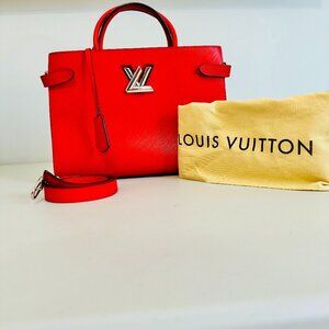 NEW LOUIS VUITTON TWIST LOCK RED EPI LEATHER TOTE COQUELICOT MICROCHIPPED